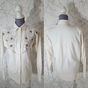 Papillon Ivory Gold Floral Embroidered Button Front Shirt